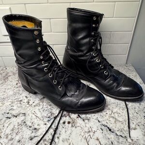 Justin Black Leather Laced Combat Boots, Women Size 9 EE, Great Condition